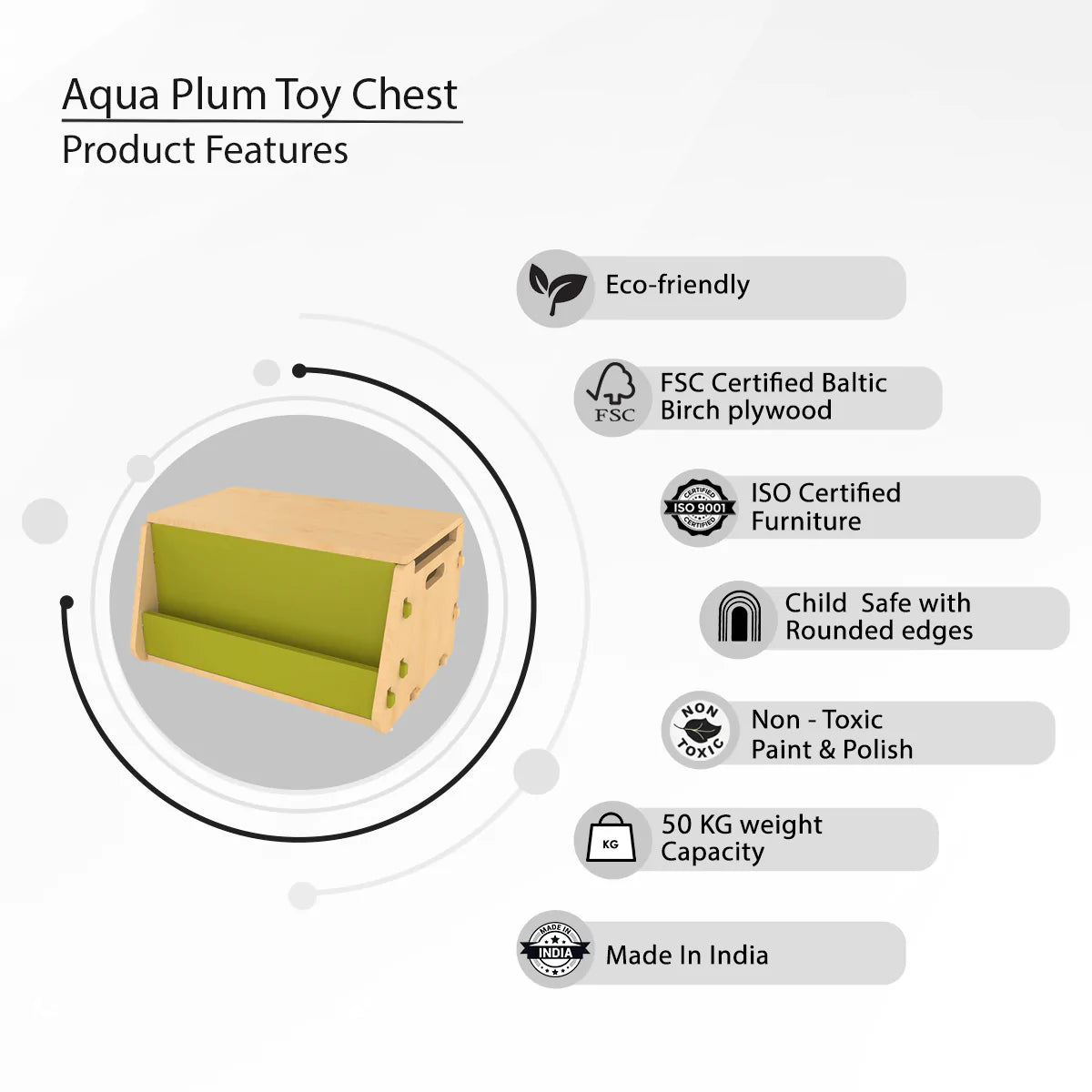 Buy Aqua Plum Toy Chest - Storage Box - Green - Features - SkilloToys.com
