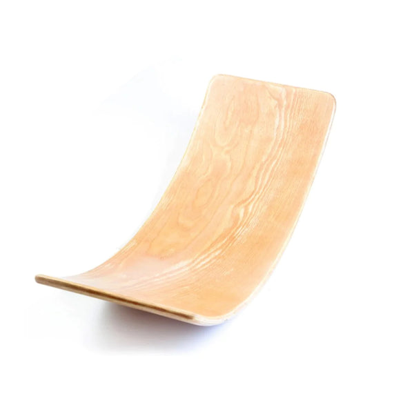 Ariro Balancing Board Play Toy: curved beech wood Waldorf-inspired board for kids 9 months and above, used as rocker, slide and climbing ramp