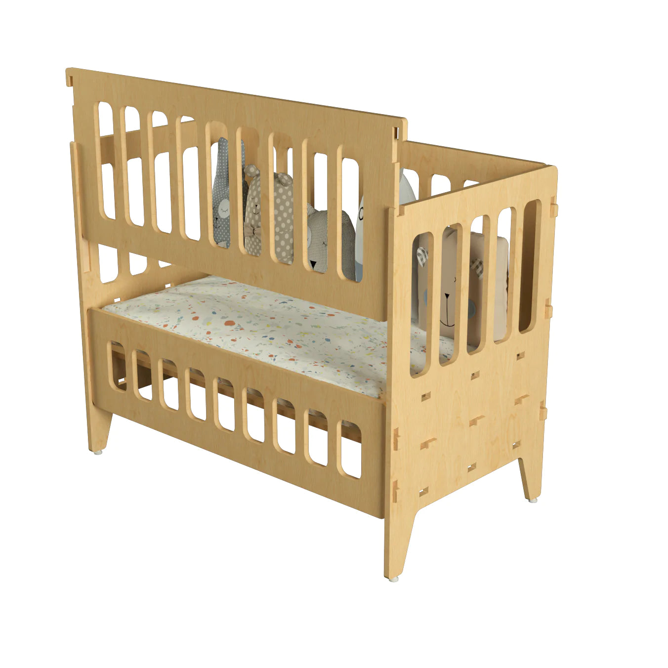 Buy Coral Coconut Wooden Baby Crib - Small - Side View - SkilloToys.com