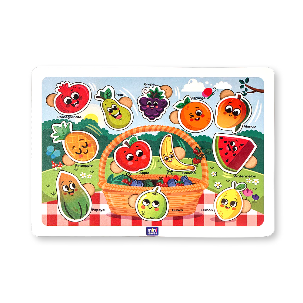 This Image Features the Front View of the Fun Fruit Basket Wooden Puzzle