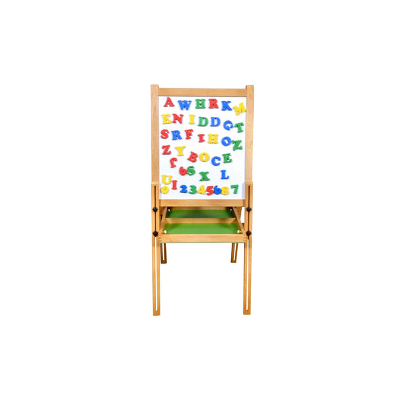 Kidken 2-in-1 Wooden Easel Learning Board: adjustable height chalkboard and magnetic whiteboard combo