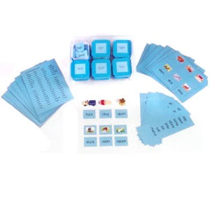 Kidken Montessori Reading Kit 2 Complete Blue Set: object boxes, picture word cards and reading cards for the Blue Series stage