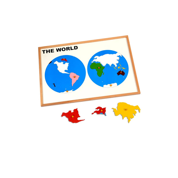 Kidken Montessori Wooden World Map Learning Board: 7-continent puzzle with knobs for tactile geography, ages 3-10