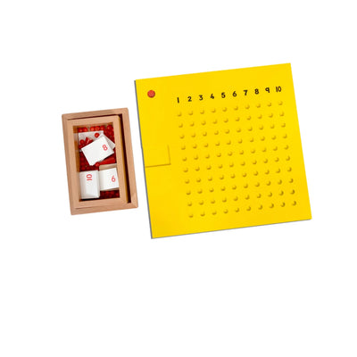 Kidken Multiplication Board with Bead Box — 10 by 10 cavity grid with red beads and multiplier cards for teaching tables 1 to 10 to kids ages 5 to 10