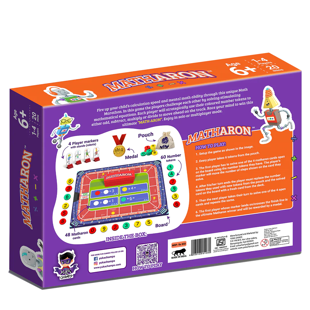 Buy Matharon Math Board Game - Back Side of Box - SkilloToys.com