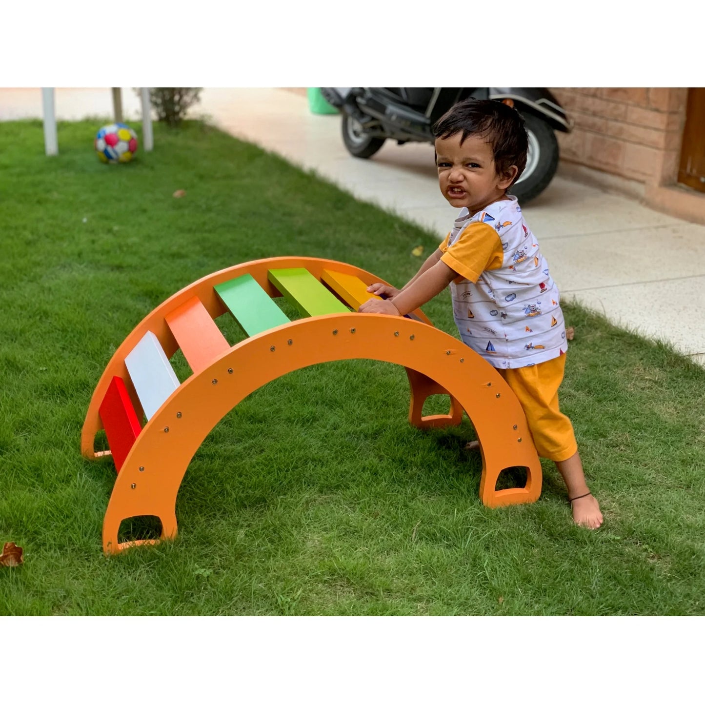 Buy Rainbow Wooden Rocker Toy - Side View - SkilloToys.com