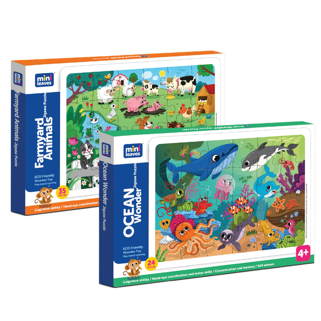 Buy 2 In 1 Farmyard And Ocean Wooden Puzzle - SkilloToys.com