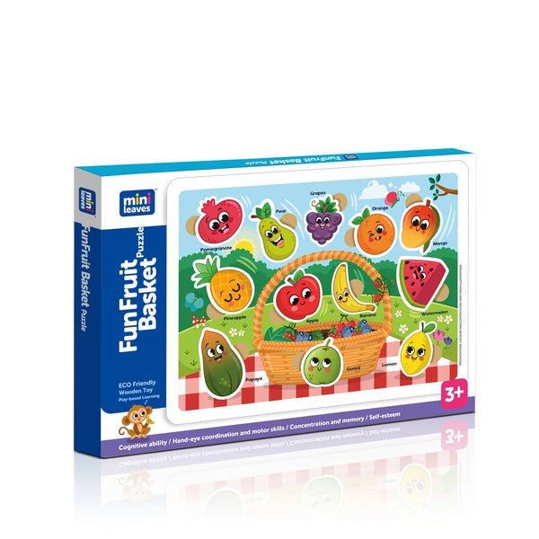 This Image Shows the Box Image of the Fun Fruit Basket Wooden Puzzle 