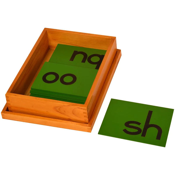 Kidken English Phonograms Print sandpaper set: 16 double-letter phonograms on green Montessori boards