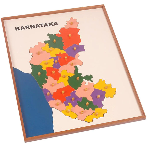 Kidken Mapology of Karnataka Learning Board: wooden Karnataka map jigsaw with all districts as pieces