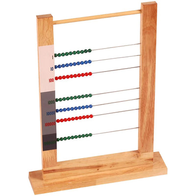 Kidken Montessori 7 Row Bead Learning Frame: wooden abacus-style frame with 7 horizontal rows of 10 beads each, marked 1 through 1,000,000 for teaching place value to kids ages 3 to 10