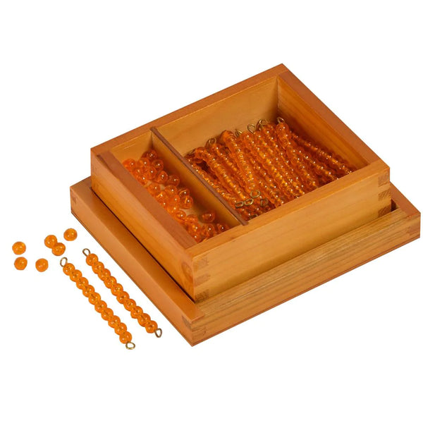Kidken Montessori Golden Beads for Dynamic Set — wooden box with 45 ten-bead bars and 45 unit beads for teaching place value (units and tens) to kids ages 4 to 10