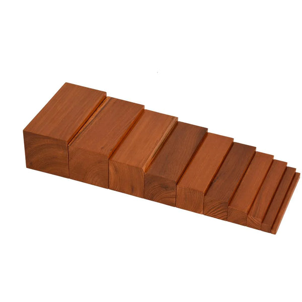 Kidken Montessori Brown Stair Wooden Toy Gift: 10 graded brown prisms for sensorial thickness discrimination, ages 3 to 7