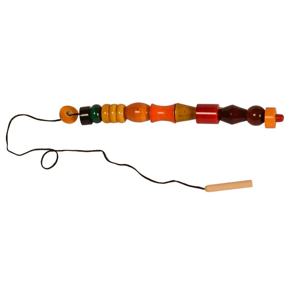 Kidken Montessori Threading Bead Shapes: wooden geometric beads with lacing string for fine-motor and shape patterns, ages 3 to 6