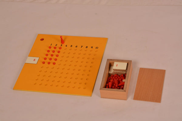 Kidken Multiplication Board with Bead Box: 100-cavity board, red beads and cards 1-10 for building times tables