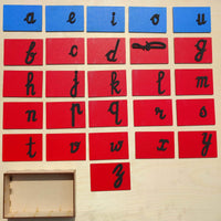 Montessori Running Cursive Sandpaper Alphabets with Wooden Storage Box