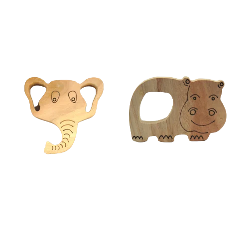Buy Neem Wood Elephant face and Hippo Teethers - SkilloToys.com