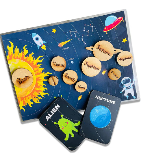 Buy Solar System Flashcard with Space Board Activity (Contain Wooden Planets) - SkilloToys.com