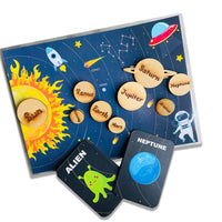 Solar System Flashcard with Space Board Activity (Contain Wooden Planets)