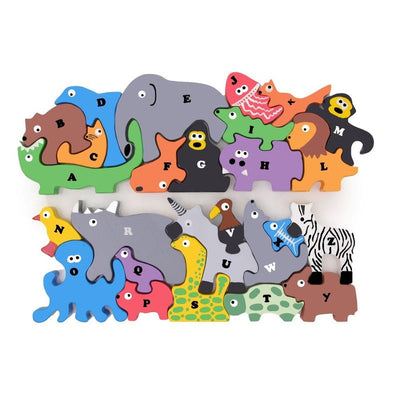 Opa Toys Big Size Wooden Animal Parade Alphabet Puzzle: 26 A-Z animal pieces with uppercase and lowercase letters for ages 3+