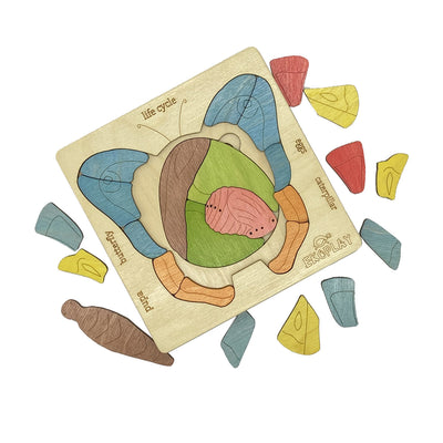 Eko Play Wooden Life Cycle of a Butterfly Puzzle Board: 31 pieces mapping egg, larva, pupa and butterfly stages