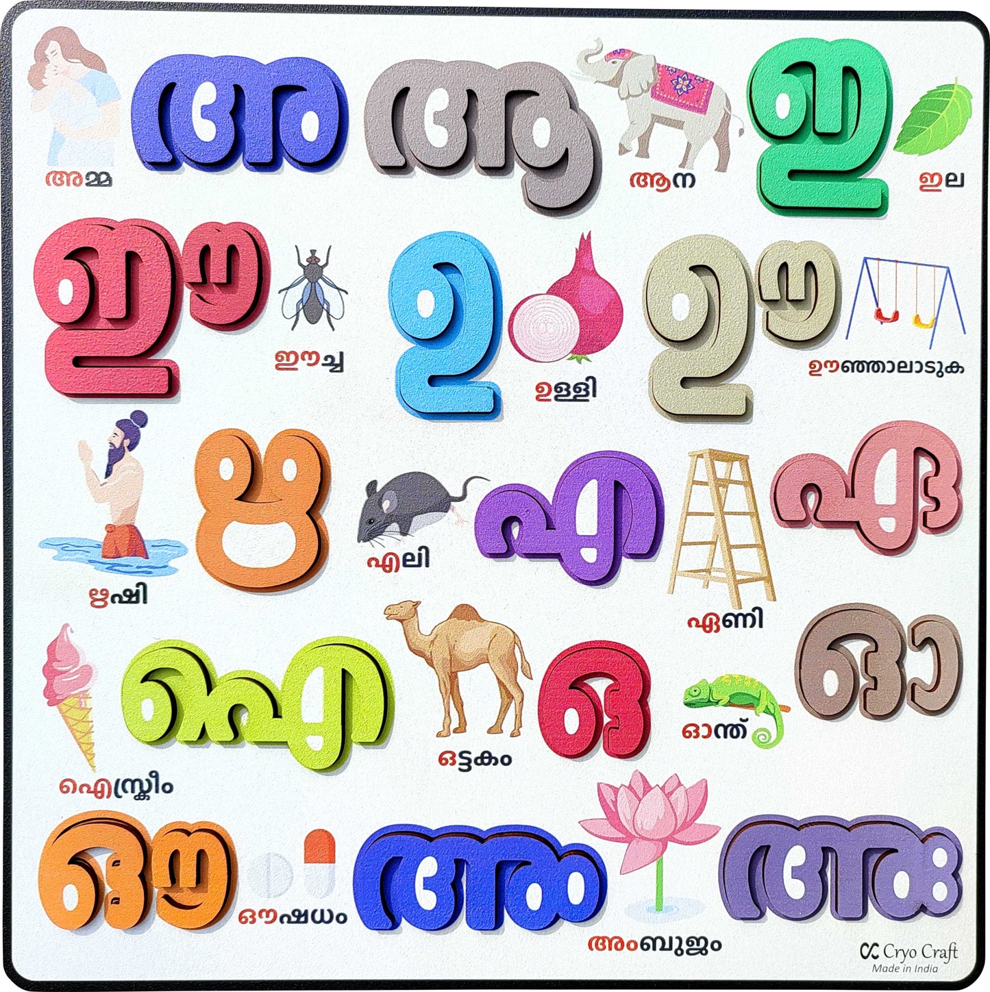 Buy Wooden Malayalam Letters Puzzle Board with Pictures - SkilloToys.com
