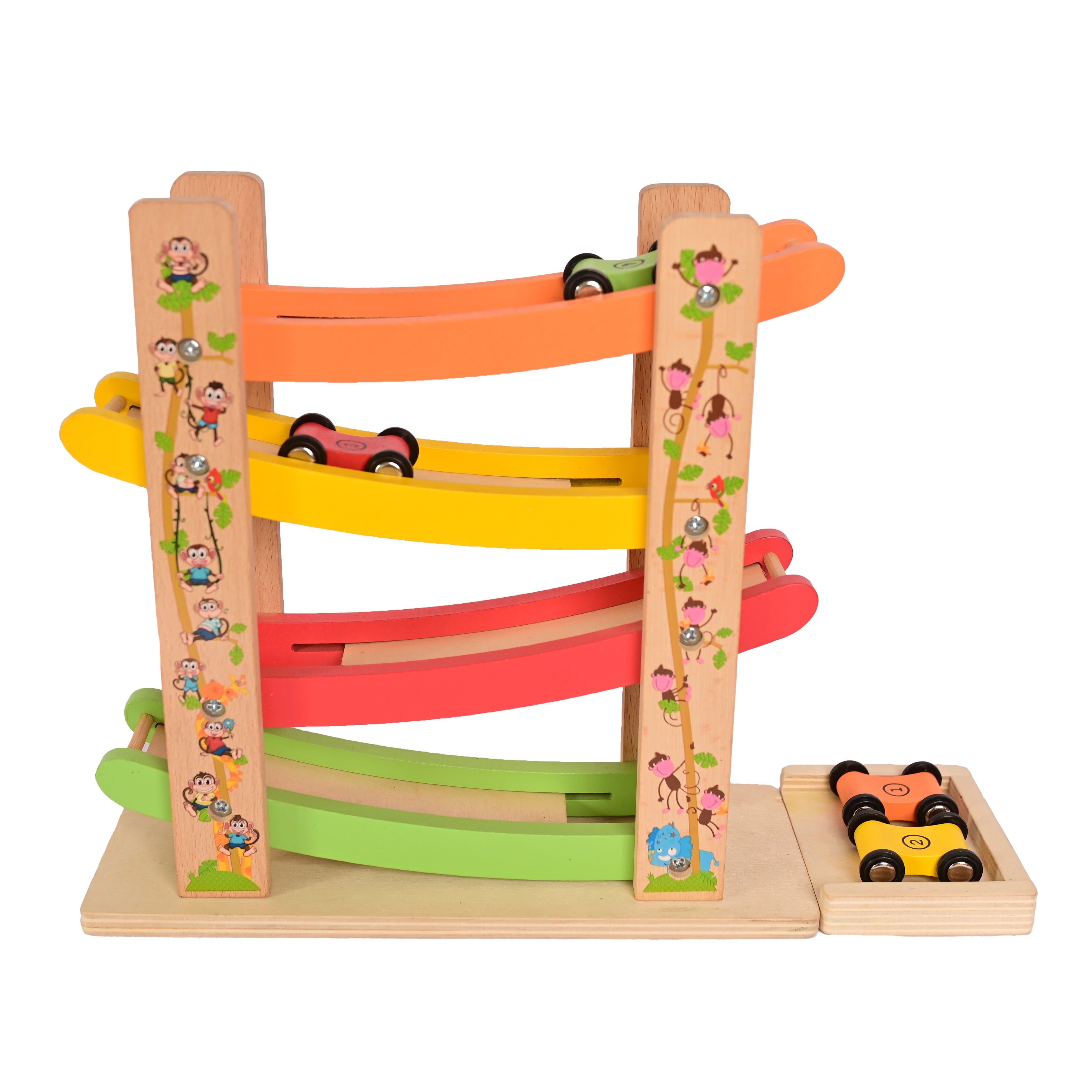 Buy Wooden Ramp Racer Toy - Set of 4 Car Ramps, 4 Mini Cars & Race ...