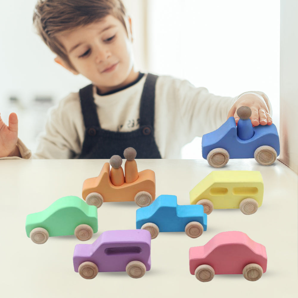 Buy Wooden Rainbow Toy Cars - Set of 7 - SkilloToys.com