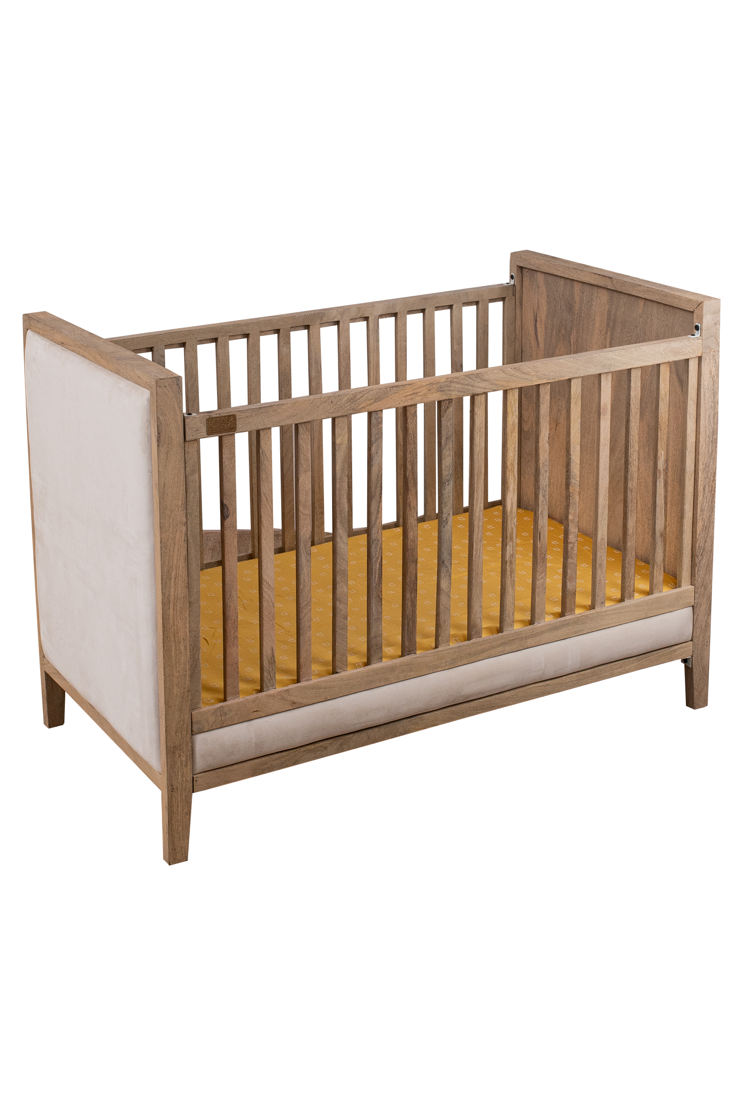 Buy Wooden Baby Cot With Velvet Upholstery - Oat Finish Online - SkilloToys.com