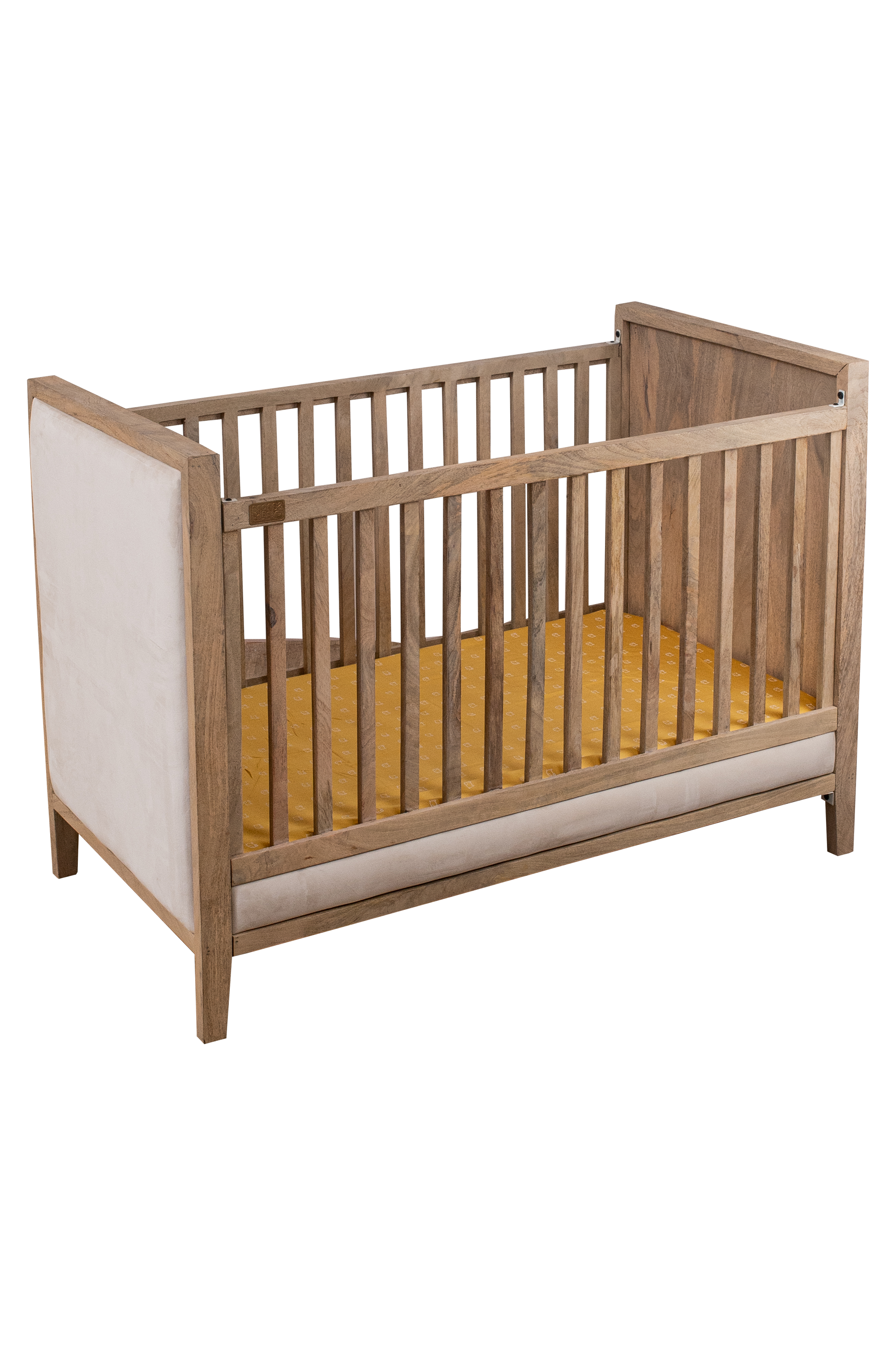 Buy Wooden Baby Cot With Velvet Upholstery - Oat Finish Online - SkilloToys.com