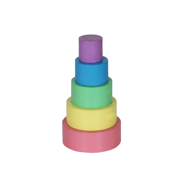 Casa Bambini Wooden Nesting Stacking Bowls set unstacked: graduated painted beech bowls in a row