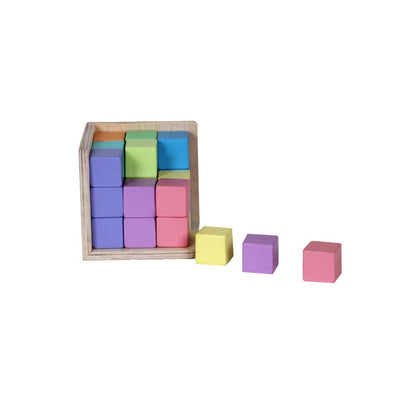 Casa Bambini Wooden Stacking and Sorting Cube: 27 beech cubes in an open wooden case with 9 colours per face