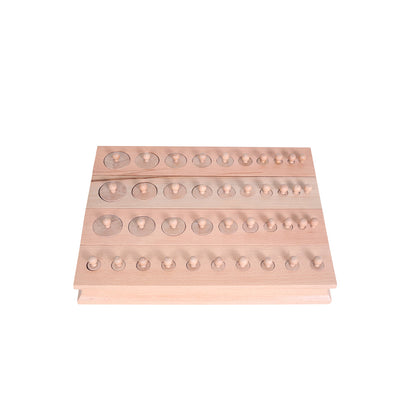 Casa Bambini Knobbed Cylinder Blocks full set: 4 beech wood blocks with 40 graded cylinders for Montessori sensorial work